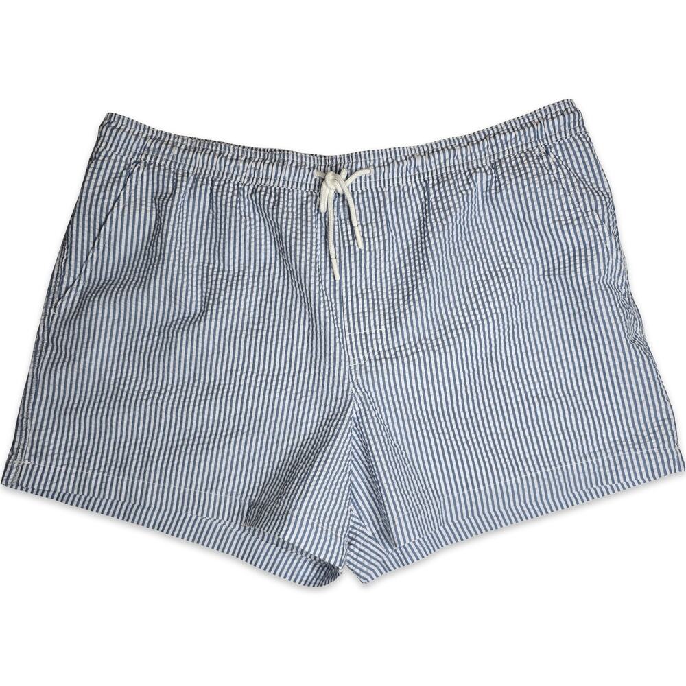American Eagle Seersucker Swim Trunks Mens XXL Blue White Striped 5" Inseam NWT